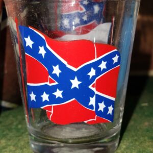 A glass with the confederate flag on it.