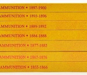 A set of eight books with the names of ammunition.