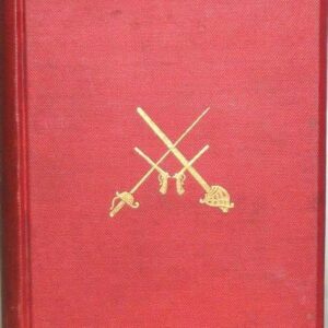 A red book with gold lettering and three swords.