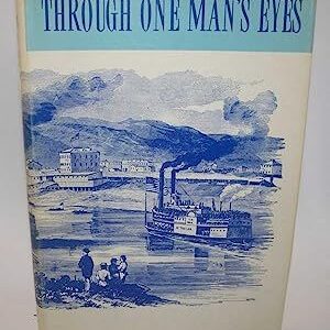 A book cover with blue and white drawing of two men standing on the shore.