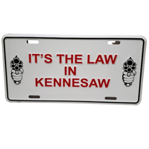 A license plate that says it's the law in kennesaw.