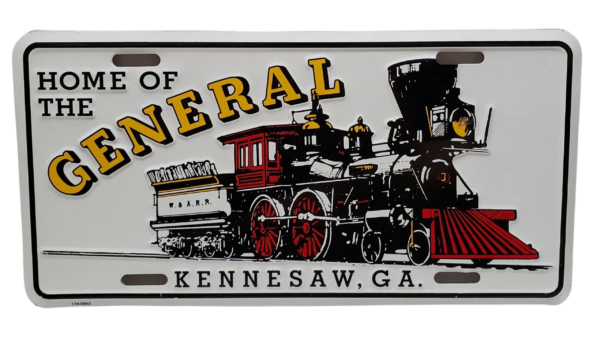 A license plate with an old fashioned train on it.