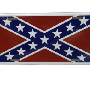 A red, white and blue confederate flag license plate.