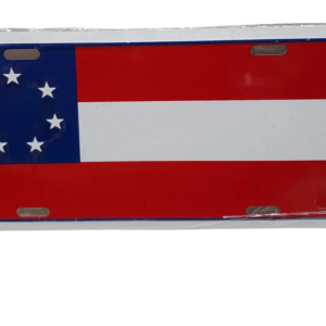A red white and blue american flag license plate.