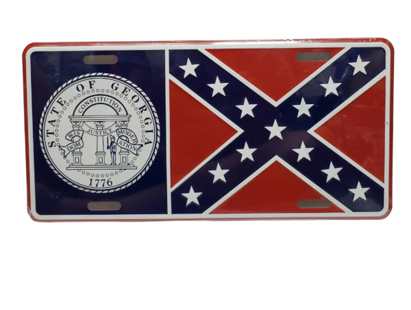 A picture of the state flag and confederate flag.