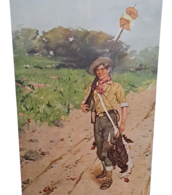 A painting of a man holding a flag