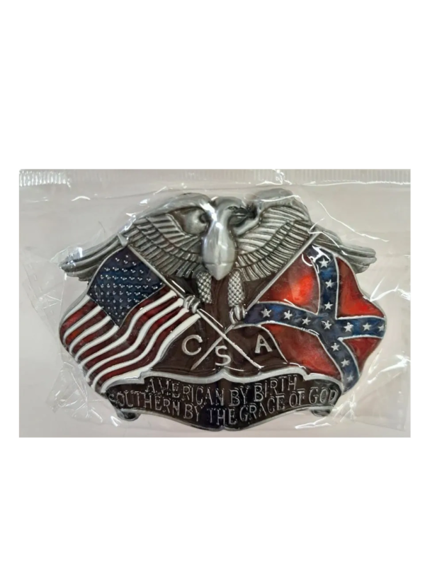 A close up of the csa logo on a belt buckle