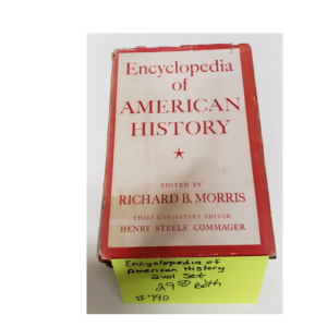 A red and white book with the title encyclopedia of american history.